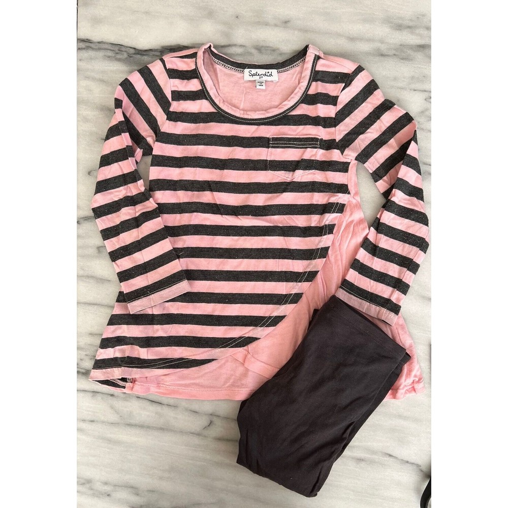 Splendid Girl's T Shirt & Legging size 2T Pink Stripe Dark Gray 2pc set Cotton
